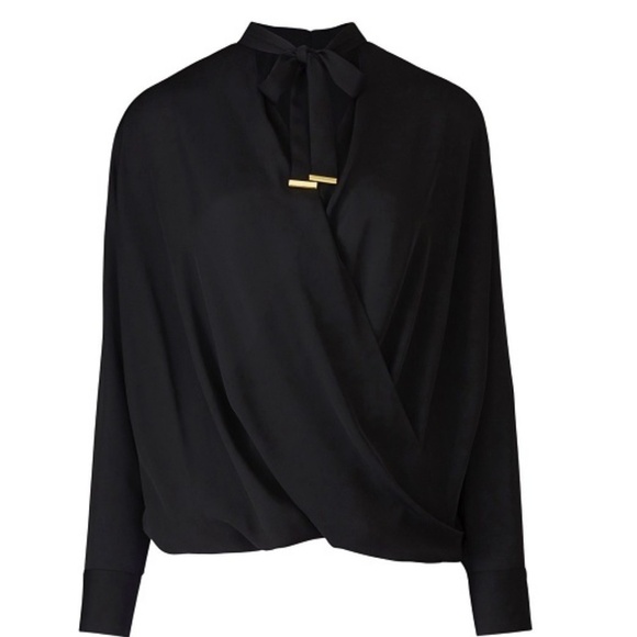 Capsule Tops - CAPSULE TIE NECK PUSSYBOW WRAP BLOUSE - BLACK MULTI SIZES (NEW)